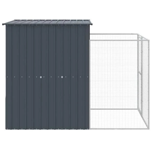 Dog House with Run Anthracite 165x251x181 cm Galvanised Steel-petscare-ltd.com