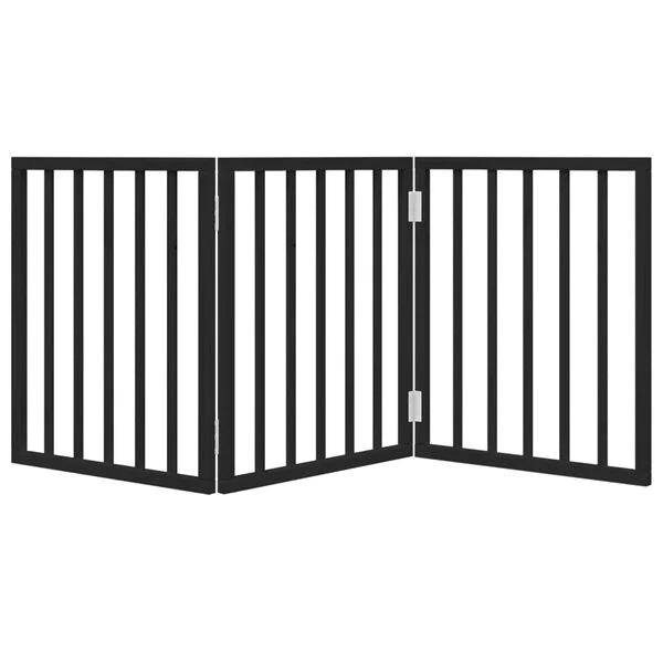 Dog Gate Foldable 3 Panels Black 150 cm Poplar Wood-petscare-ltd.com