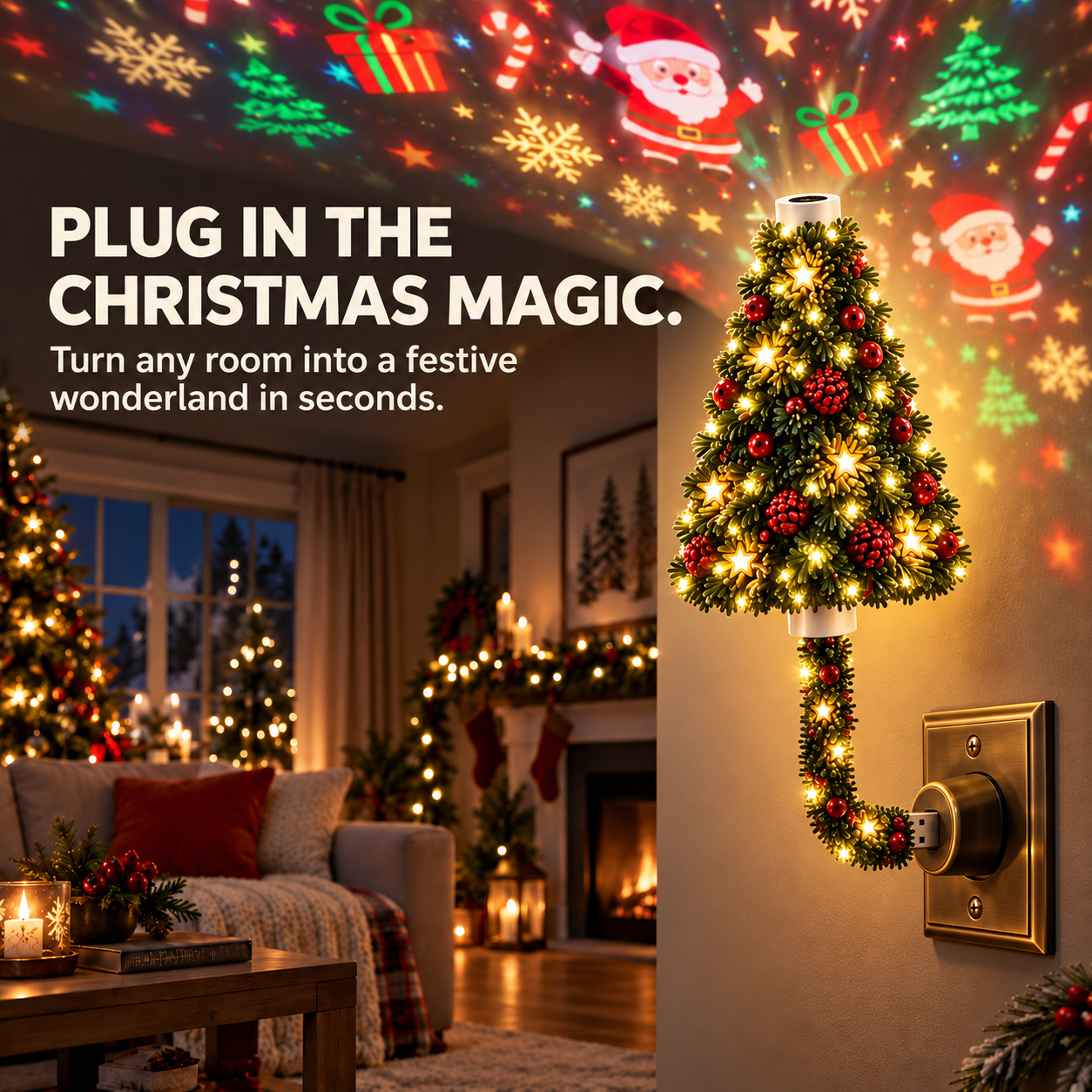 Three-step plug-in Christmas projector setup