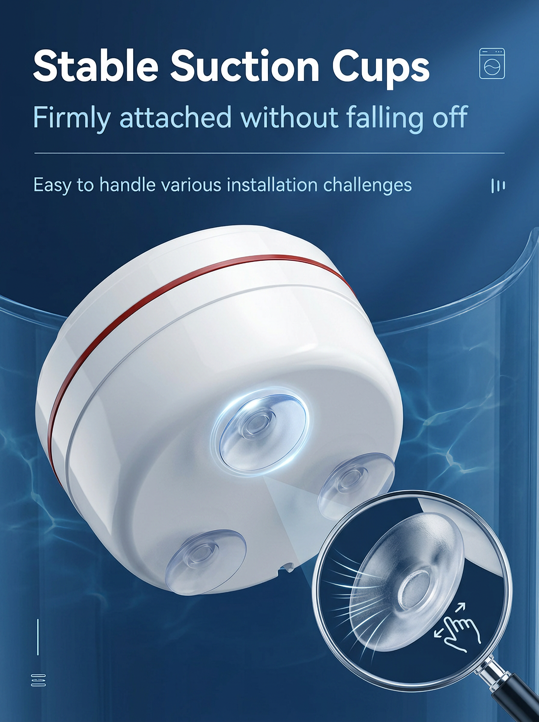 Suction cups underneath portable mini washer