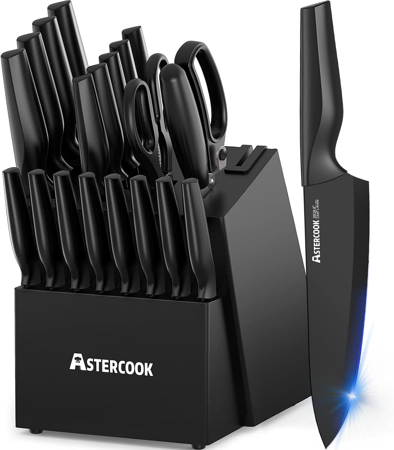 Knife Set, Astercook 21 Pieces Knife Sets for Kitchen with Block, Dishwasher Safe Kitchen Knife Set with Built-in Sharpener