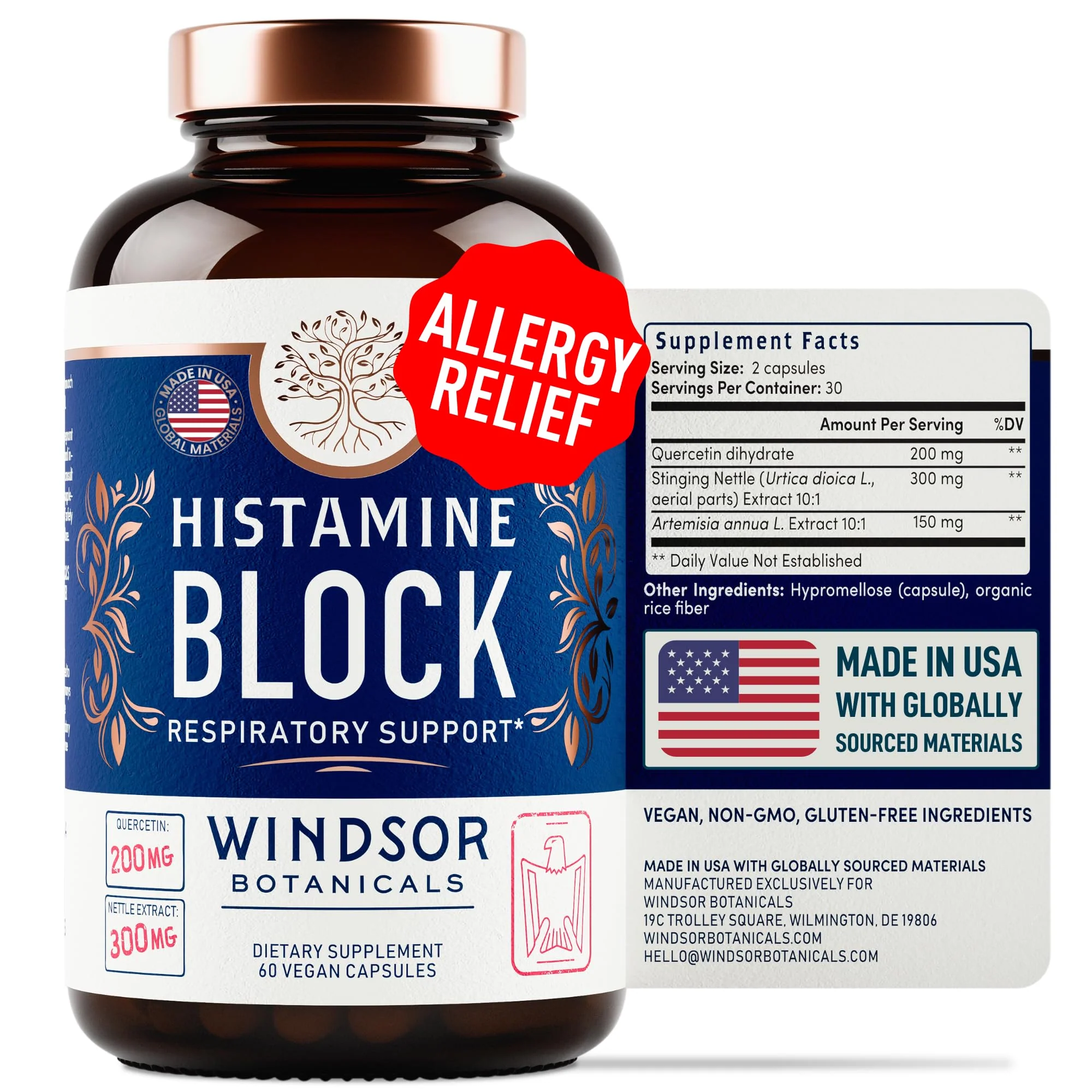 Histamine Block Capsules for Alergies - Quercetin Allergy and Histamine Intolerance Supplement Antihistamines for Adults