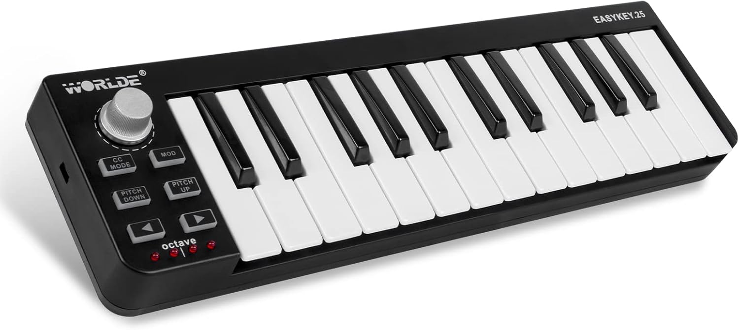 MIDI Controller, Lotkey 25 Key MIDI Keyboard, Worlde Easykey.25 Portable Keyboard Mini 25-Key USB MIDI Controller Pack of 2