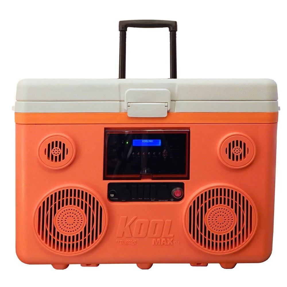 TUNES2GO Koolmax 40 Qt. Orange Wheeled Cooler, Bluetooth PA System and Power Station CA-E065O
