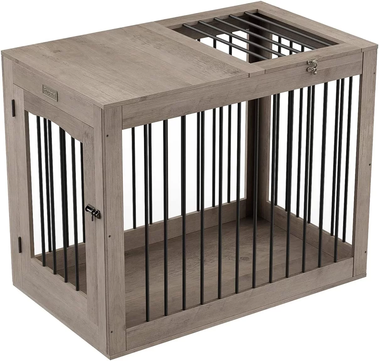 Furpezoo Large Dog Crate, Wooden Pet Kennel End Table, Dog Cage with 2 Doors, Gray, 40"L