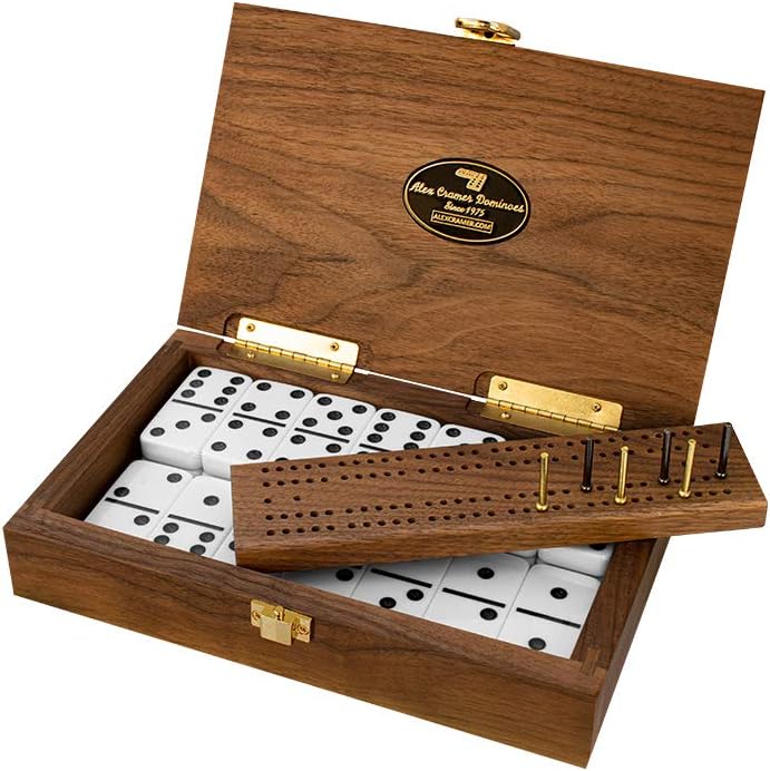 Alex Cramer Cabin Club Classic Domino Set with Black Walnut Case - Premium Quality 28 Indestructible Double-Six Dominoes (Domino Set)