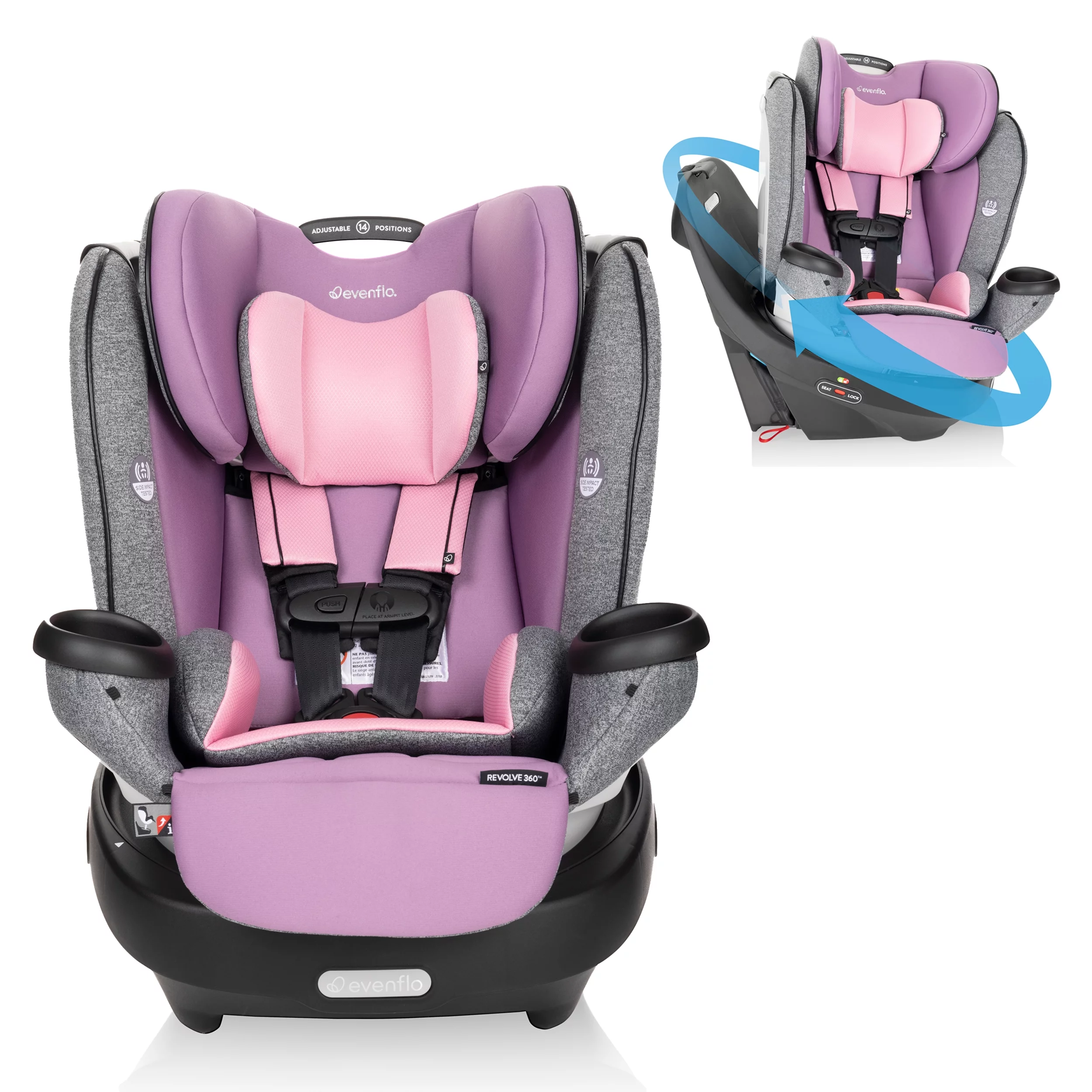 Evenflo GOLD Revolve360 Rotational All-In-One Convertible Baby Car Seat (Opal Pink) - Radiant Selections