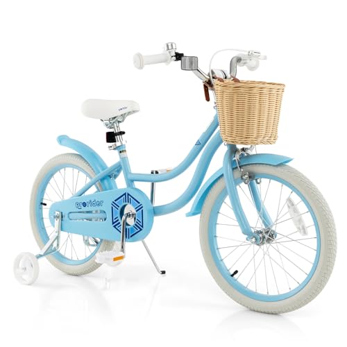 BABY JOY Kids Bike, 14 16 18 Inch Kids Bicycles for 3-8 Years Old Children with Training Wheels, Adjustable Height, Handbrake & Coaster Brake