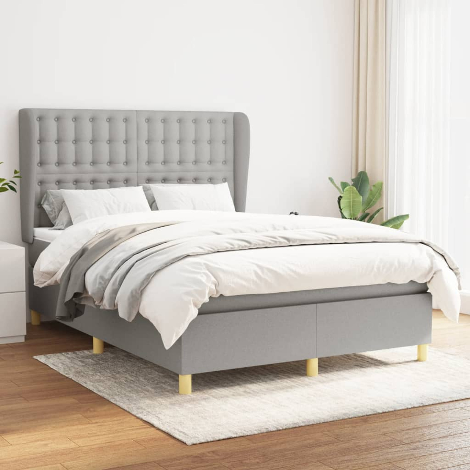 Anself Box Spring Bed with Mattress Light Gray Full Fabric