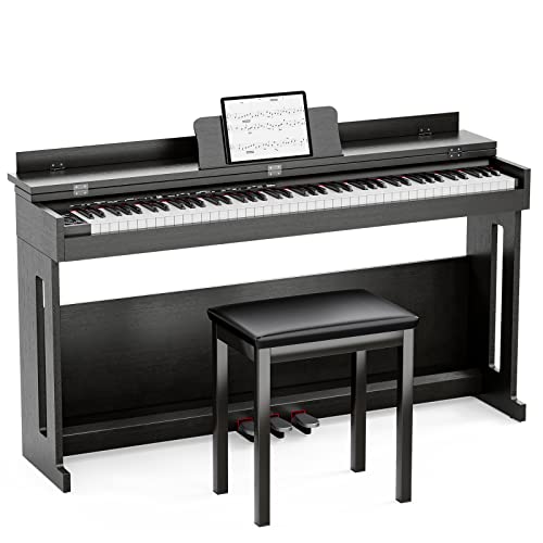 UMOMO 88 Weighted Key Digital Piano with Piano Bench, Hammer Action Electric Piano with Piano Stand, Headphone Jack, 3 Pedal