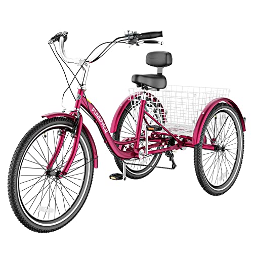 Adult Tricycles, 7 Speed Adult Trikes 20/24/26 inch 3 Wheel Bikes, Cruise Bike with Basket for Seniors, Women, Men for Recreation, Shopping, Exercise