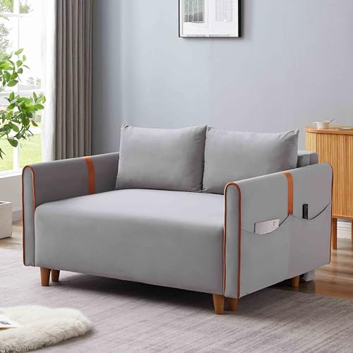 55.2" Pull Out Sofa Bed, 3-in-1 Modern Velvet Loveseat Bed with Storage, Adjustable Backrest