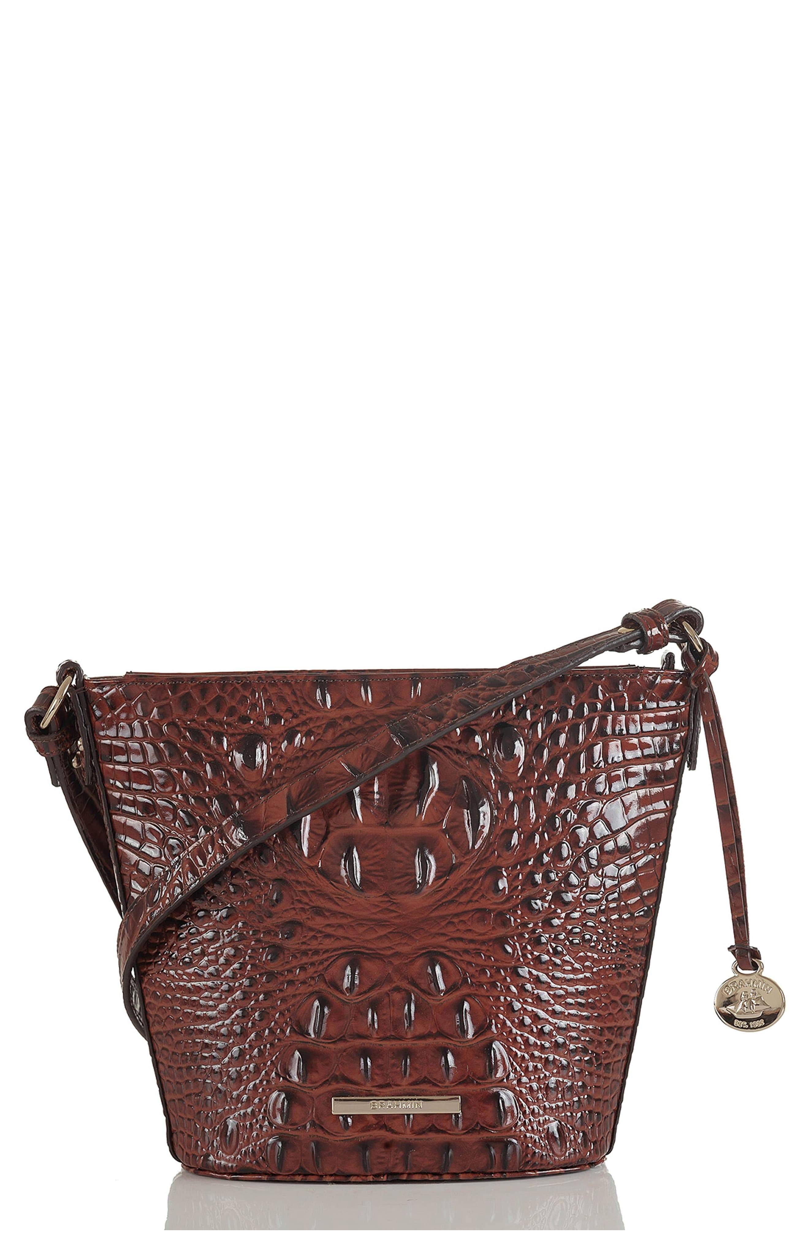 Brahmin Melbourne Embossed Leather Mini Quinn Crossbody - Pecan/Gold