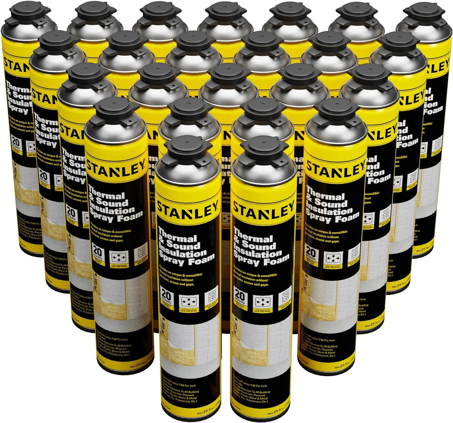 Stanley Supercoat Spray Foam Insulation Kit - Closed Cell, 480 Board feet, 27.1 oz, 24 Pack - Radiant Selections