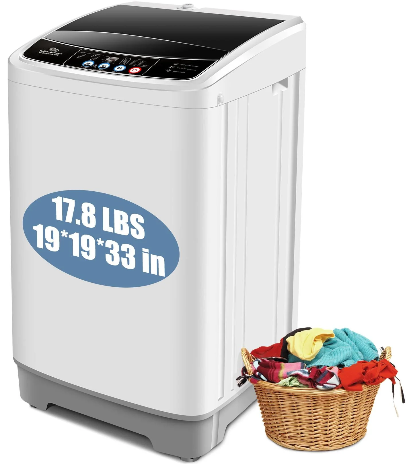 Qhomic 17.8 lbs Portable Washing Machine, 2 in 1 Full Automatic Washer & Dryer with Drain Pump, LED Display, Visual Glass Top-Load