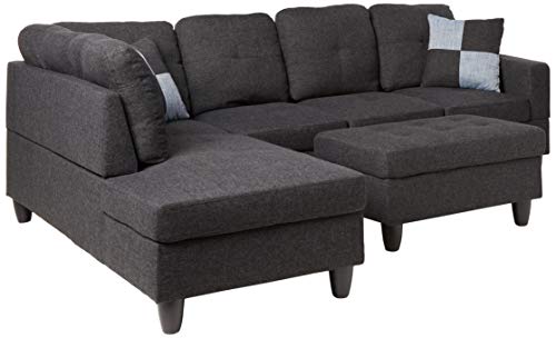 Beverly Fine Furniture Right Facing Linen Russes Sectional Sofa Set With Ottoman, GREY