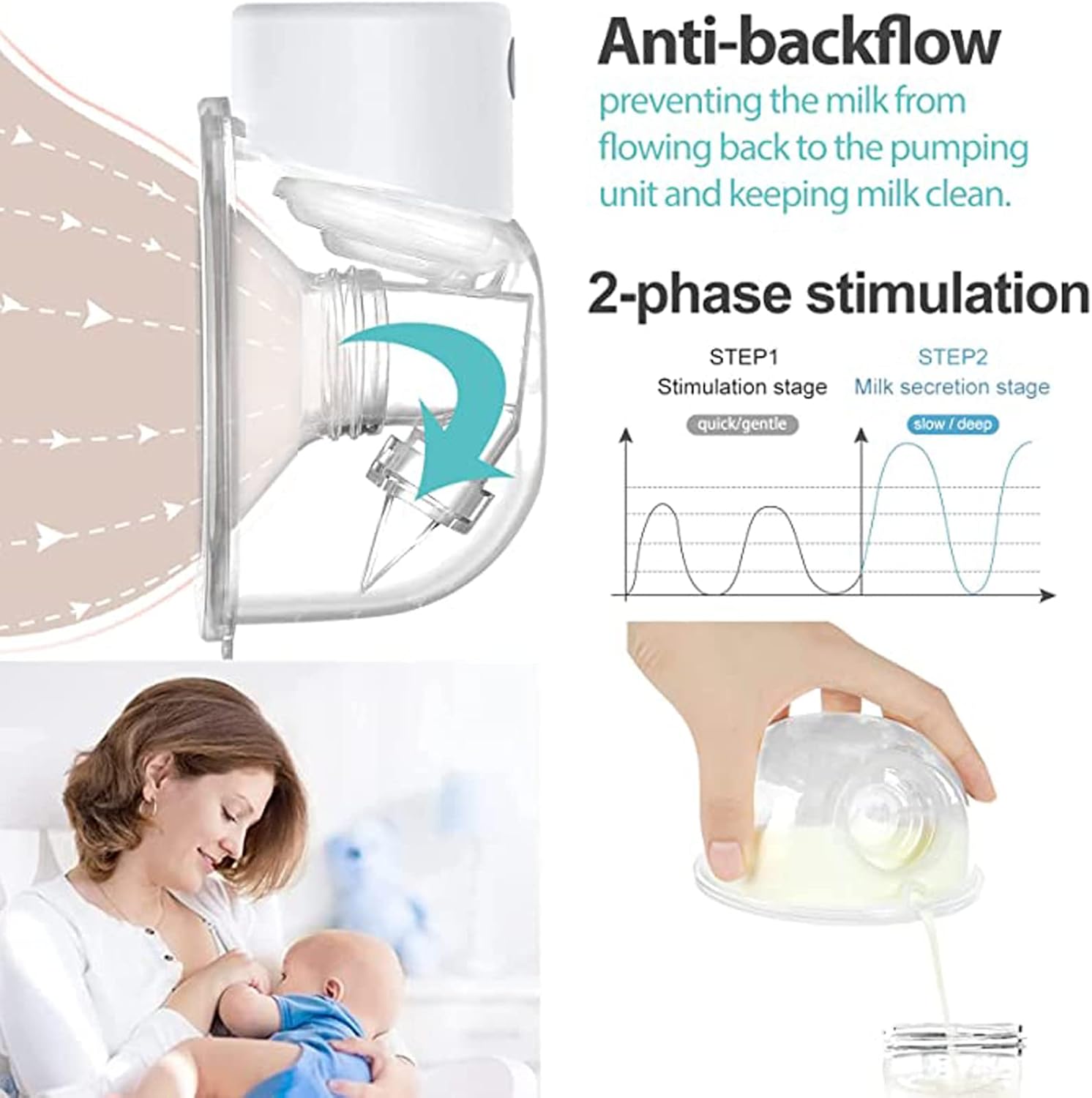 MKKJ Wearable Breast Pump S12, LCD Hands Free Breast Pump, Low Noise & Painless Electric Breast Pump with 2 Mode & 9 Levels