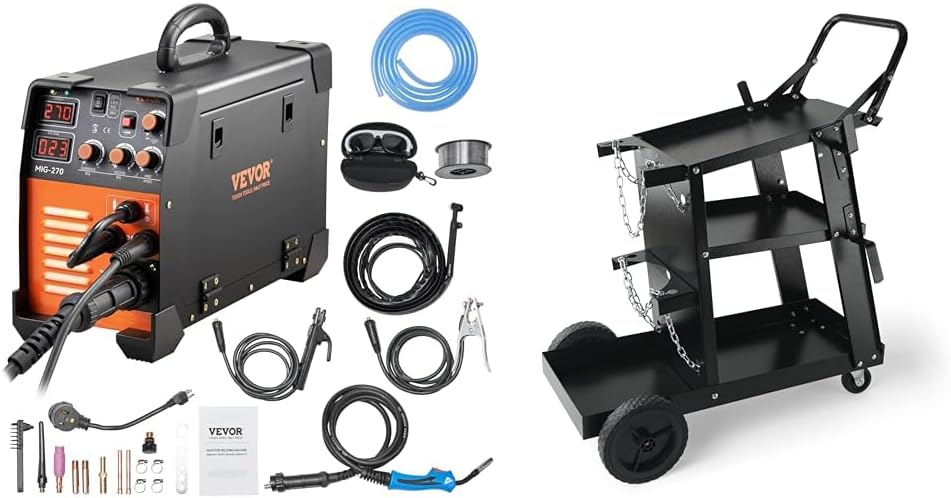 VEVOR MIG Welder, 3 in 1 270 Amp Welding Machine, 110 220V MIG TIG Arc Welder & Welding Cart