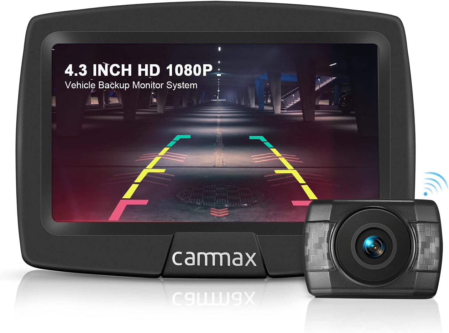CamMax Wireless Vehicle Backup Camera, 4.3 Inch Monitor with 1080P Rear View Camera, Waterproof, Night Vision and Reversing Marker Line