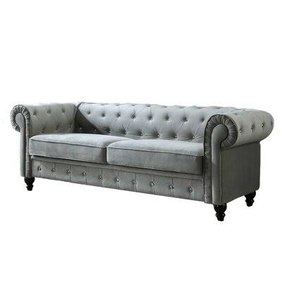 80 inch Width Couch for Living Room, Velvet Surface, Mid-Century Modern Chesterfield Design Sofa Black House of Hampton Fabric: