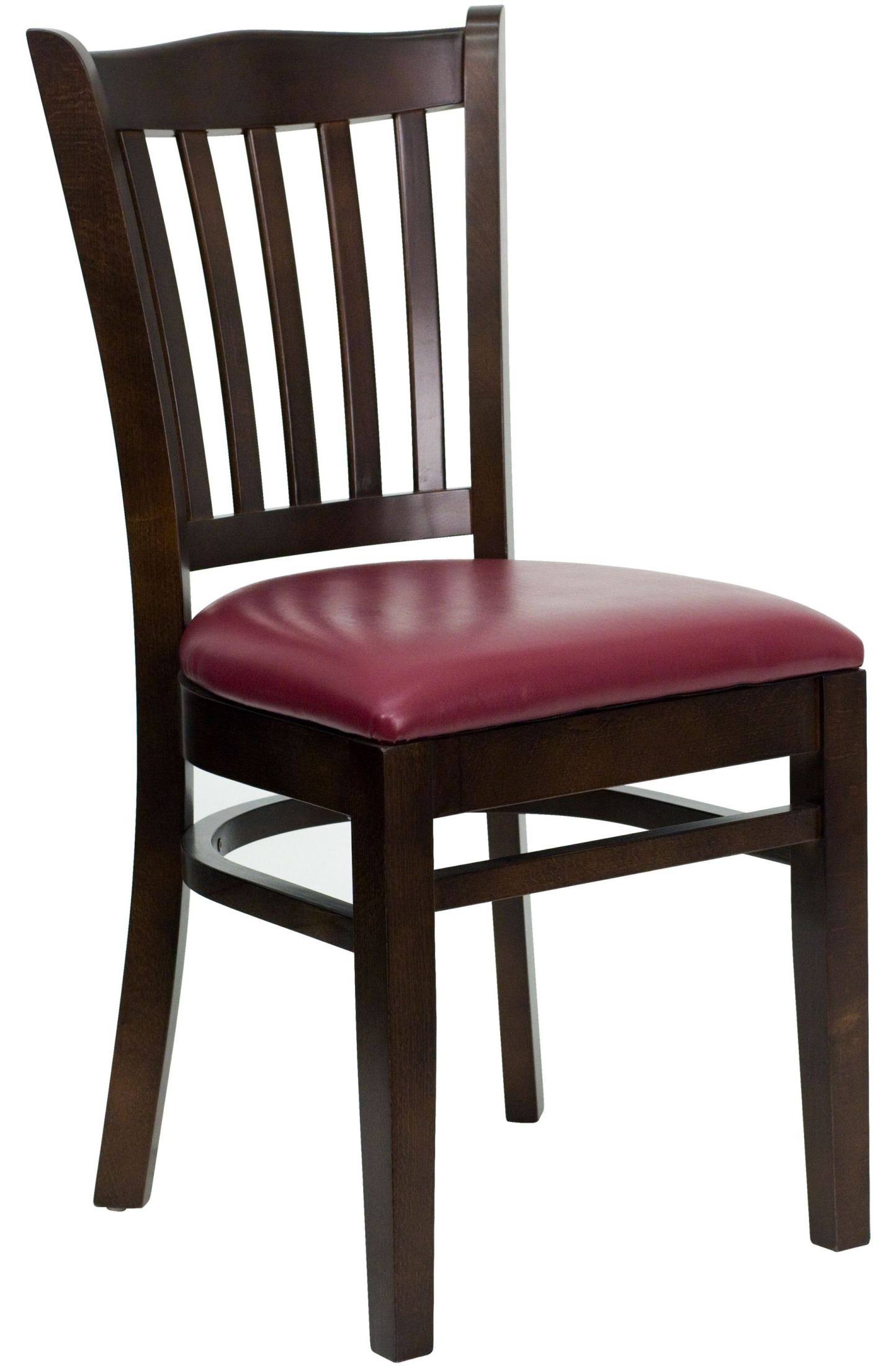 Hercules Series Vertical Slat Back Walnut Wood Restaurant Chair - Burgundy Vinyl Seat | Flash Furniture