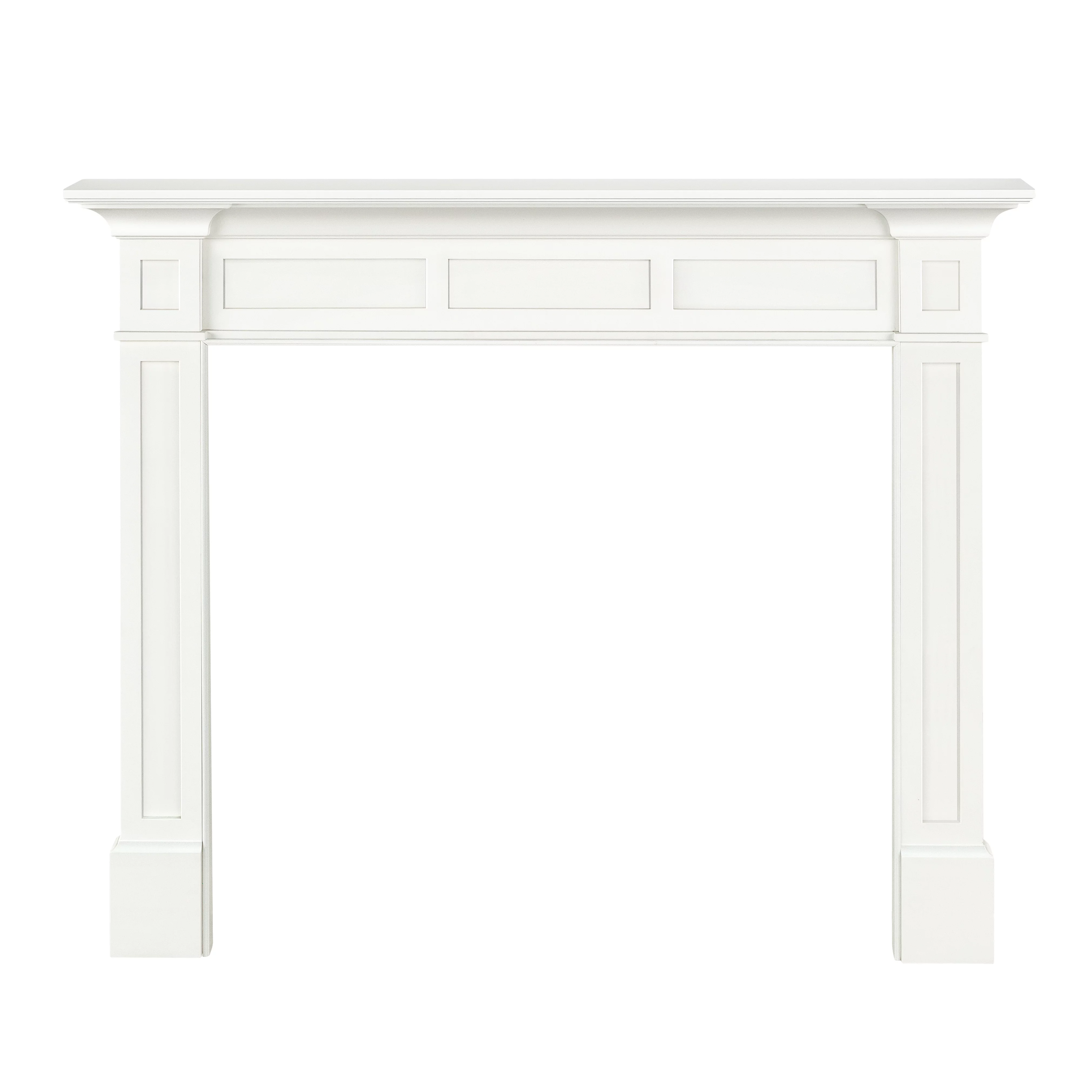 Pearl Mantels Jim Furniture For Your Fireplace, Premium White MDF Mantel Surround, Crisp White Paint, Interior Opening 48"W x 42"H