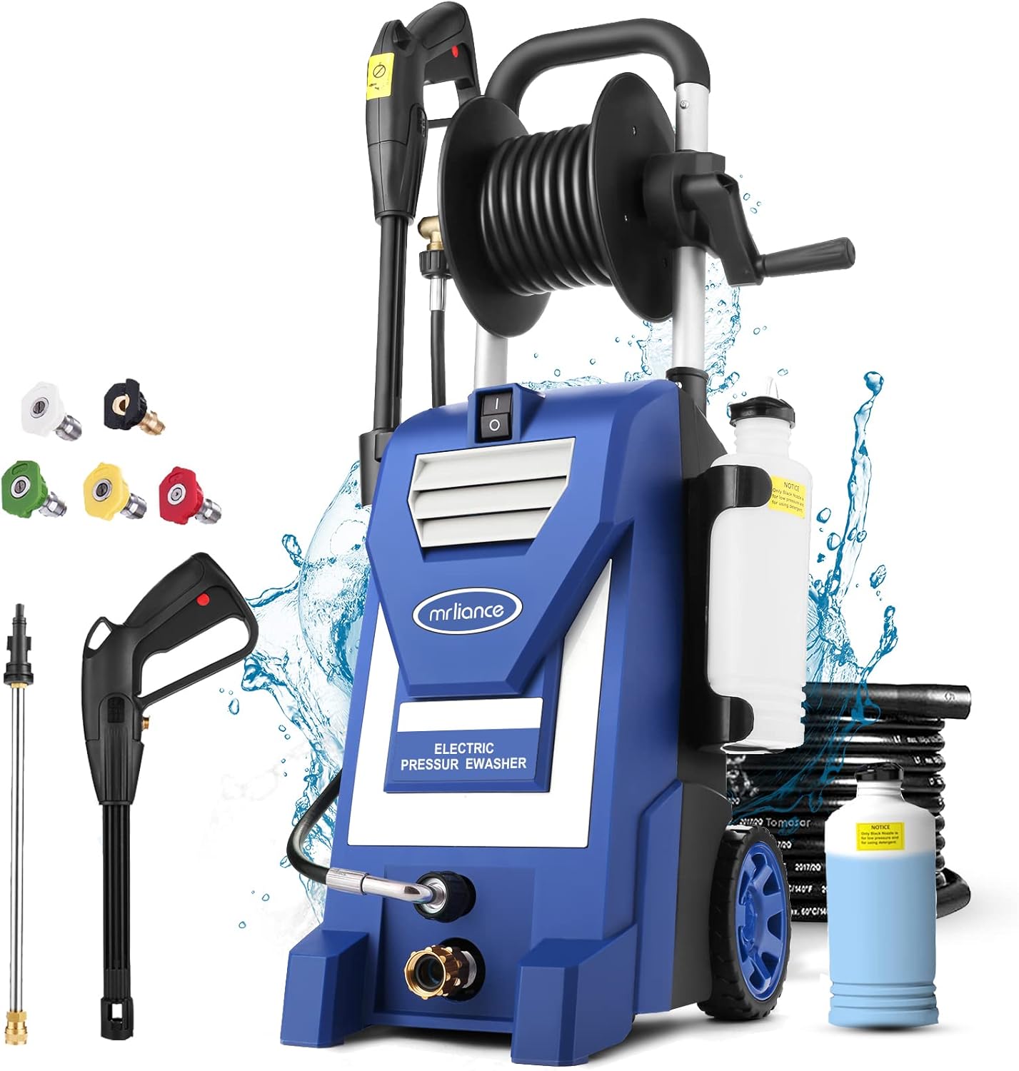 Pressure Washer mrliance Electric Power Washer 1800W High Pressure Washer MR3000 Professional Car Washer with Hose Reel, 5 Nozzles