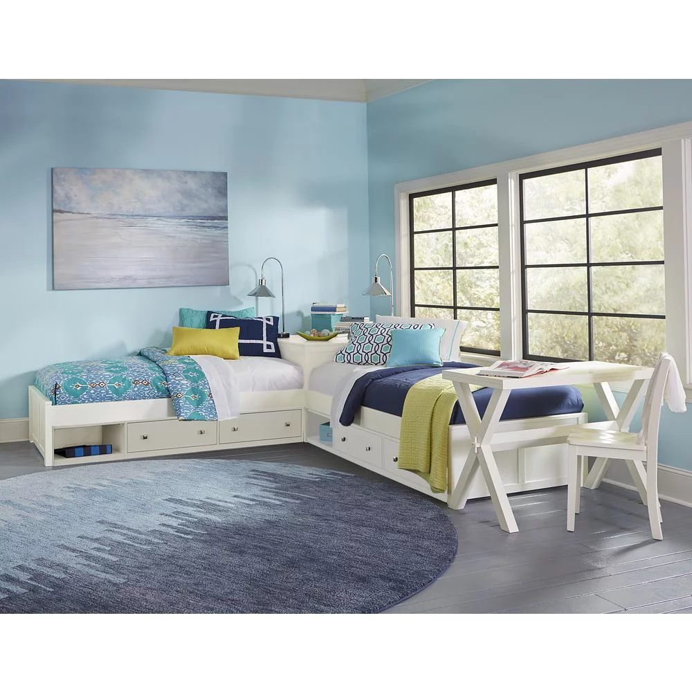 Pulse L-Shaped Bed with Double Storage - White