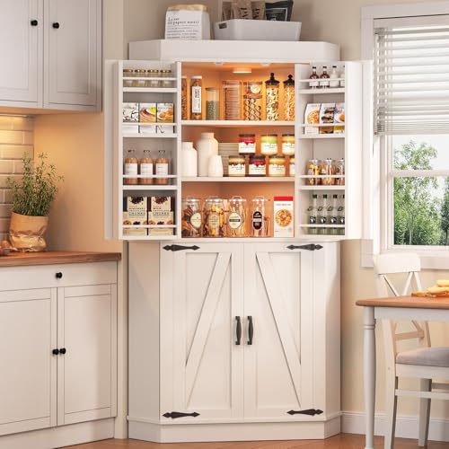 Corner Cabinet, Kitchen Pantry Cabinet, Storage Cabinet with 4 Doors and Shelves, Kitchen Cabinet, Pantry Cabinet