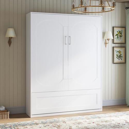 MUZZ Murphy Bed with Wardrobe，Murphy Cube Cabinet Bed with Space Saving Design，Morden Foldable Wall Bed with 1 Side Cabinet