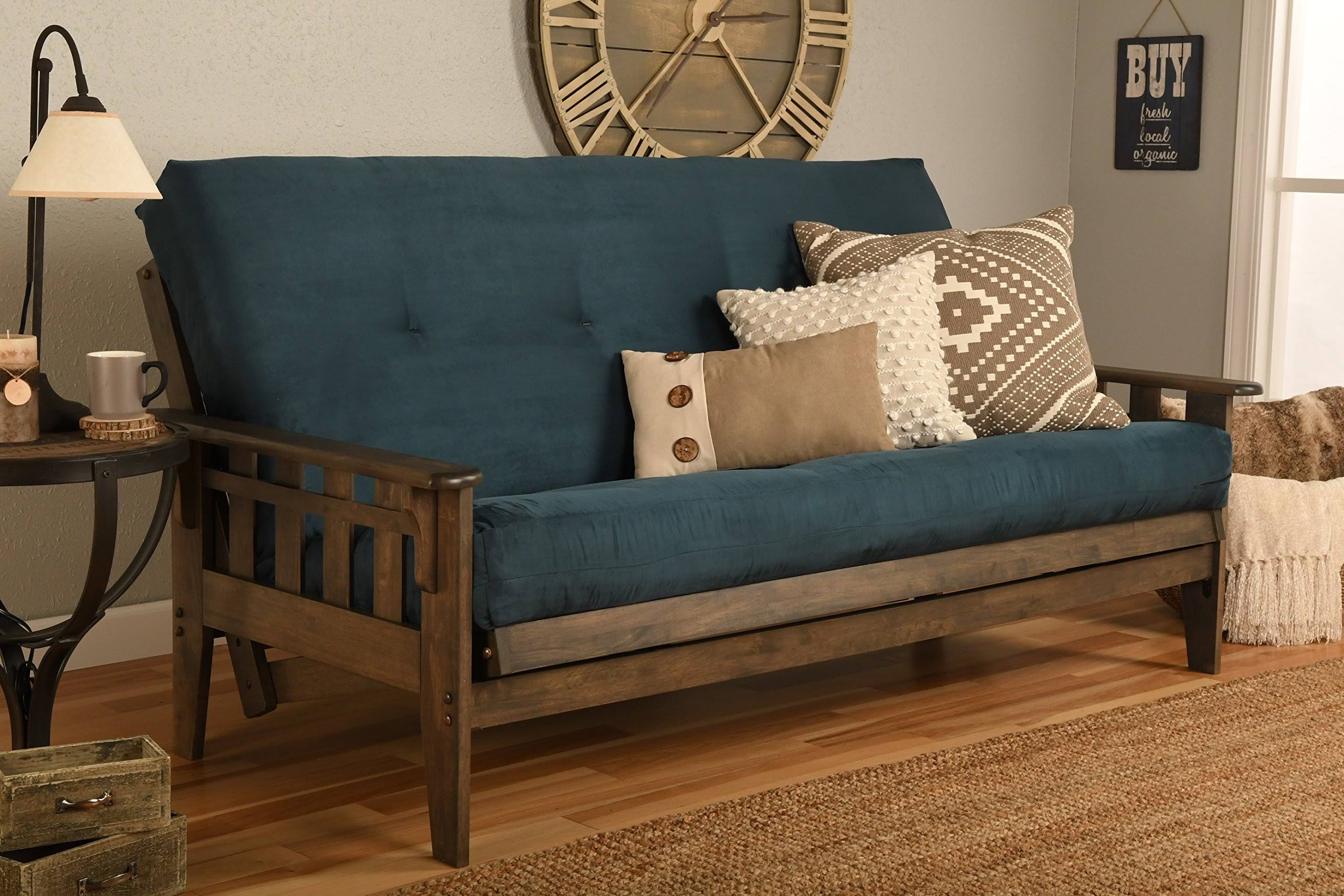 Kodiak Tucson Rustic Walnut Finish Full Futon with Suede Navy Mattress