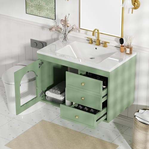 30inch Bathroom Vanity with Sink,Single Sink Bathroom Vanity with 2 Drawers and a Tip-Out Drawer,Easy Assmebly and Clean
