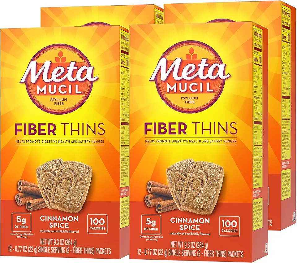 Metamucil Fiber Thins, Psyllium Husk Fiber, 5g Fiber per Serving, Supports Digestive Health and Satisfies Hunger, Daily Fiber Snack