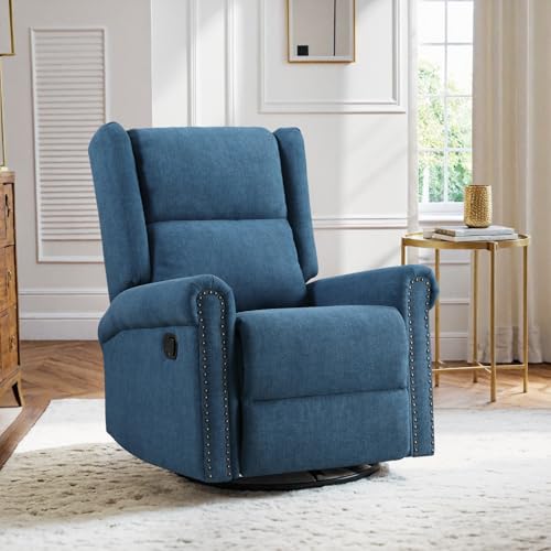 Manual Swivel Rocking Recliner for Adults, 360 Swivel Glider Rocker Chair with Adjustable Backrest & Footrest