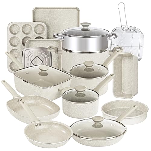 GRANITESTONE Blue 20 Pc Kitchen Pots and Pans Set Non Stick Cookware Set, Kitchen Cookware Sets, Granite Nonstick Cookware Set