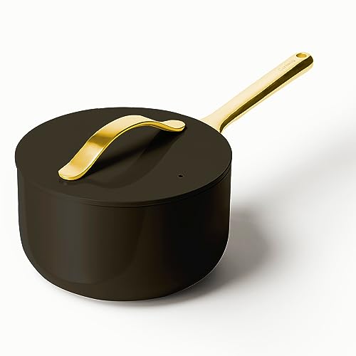 Caraway Nonstick Ceramic Sauce Pan with Lid (3 qt) - Non Toxic, PTFE & PFOA Free - Oven Safe & Compatible with All Stovetops (Gas