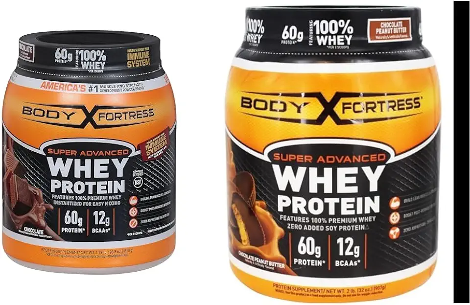 Body Fortress 100% Whey, Premium Protein Powder, Chocolate, 1.78lbs (Packaging May Vary) & 100% Whey, Premium Protein Powder, Chocolate Peanut Butter