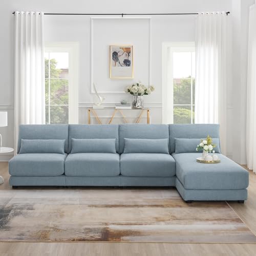 LUMISOL Oversized Deep Seat Sectional Sofa with Reversible Chaise, 5-seat Loop Yarn Fabric Armless Indoor Furniture
