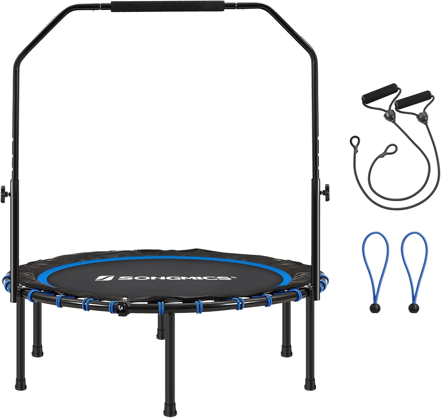 SONGMICS 40 Inch Mini Fitness Trampoline Indoor with Bungee Cords Exercise Rebounder with Adjustable Bar Foldable Easy Install for Adult at-Home