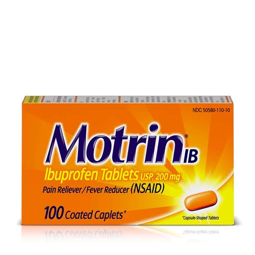 Motrin 048101 Ibuprofen Caplets, 200mg 100 Count, PK48