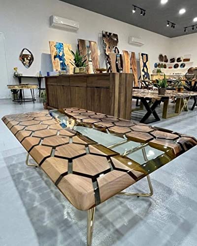 Customized Large Epoxy Table, Resin Dining Table Hezagon Wood Table for 2, 4, 6, 8 River epoxy Table, Epoxy Coffee Table, Living Room Table