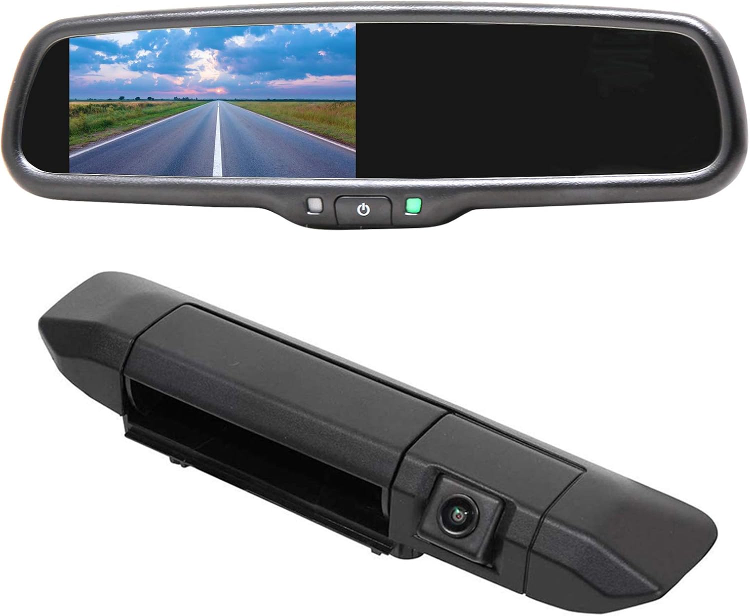 for Toyota Tacoma 2005-2014 Tailgate Handle Backup Reverse Camera & 4.3" Rear View Interior Auto Adjusting Brightness LCD Mirror Monitor Replacement