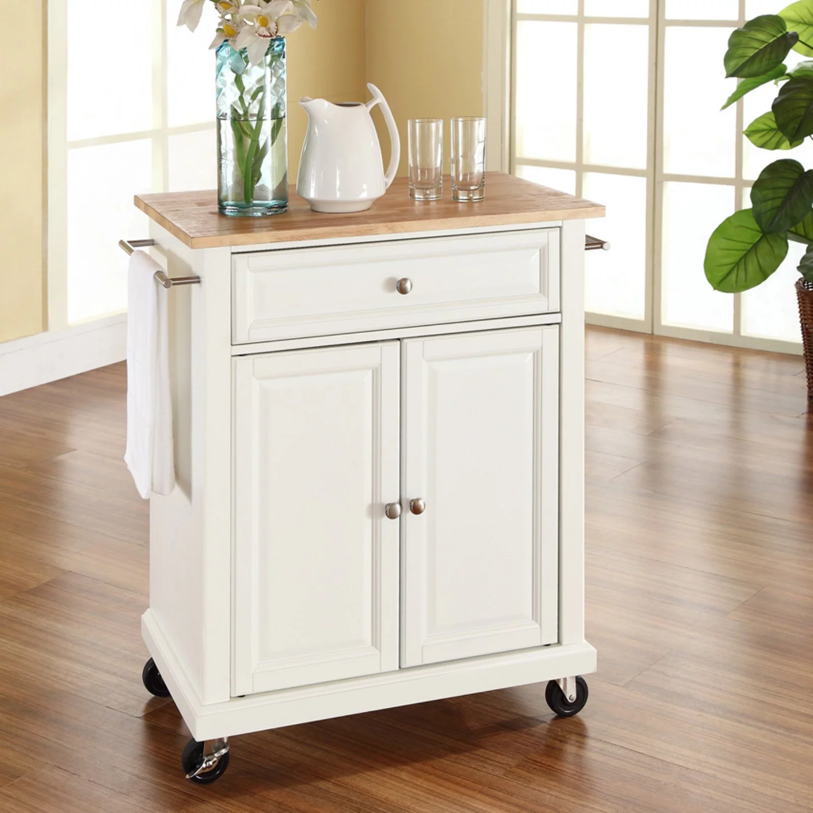 Crosley Furniture Natural Wood Top Portable Kitchen Cart