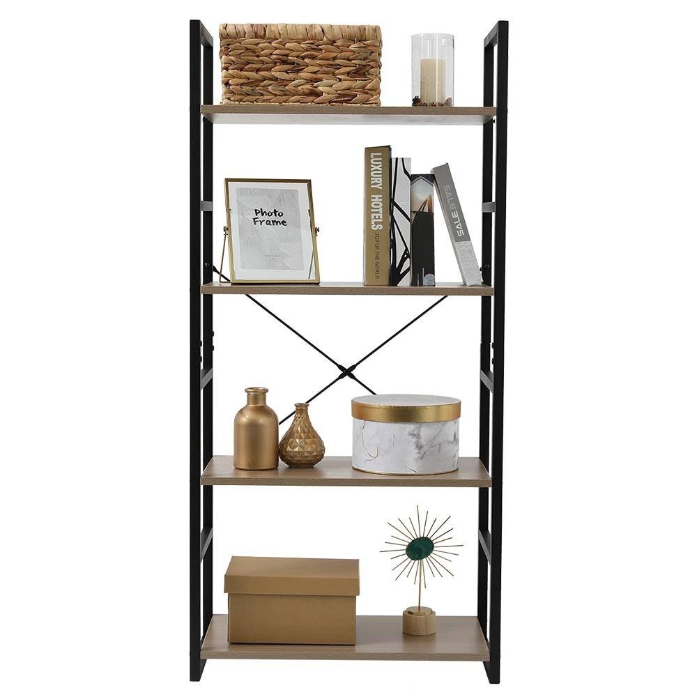 4 / 5 Tier Bookcase Shelf Storage Organizer Wood and Metal Bookshelf - 4 Tier