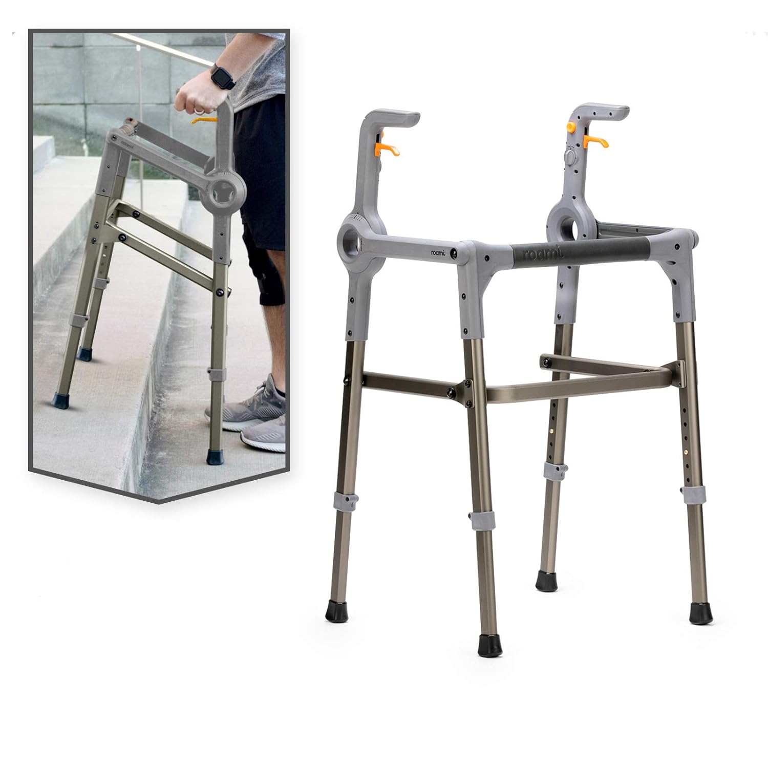 Roami Progressive Mobility Aid, Walker and Self-Adjusting Step Assist, For Going Up and Down Stairs, Ramps, and Steps, Folding and Adjustable
