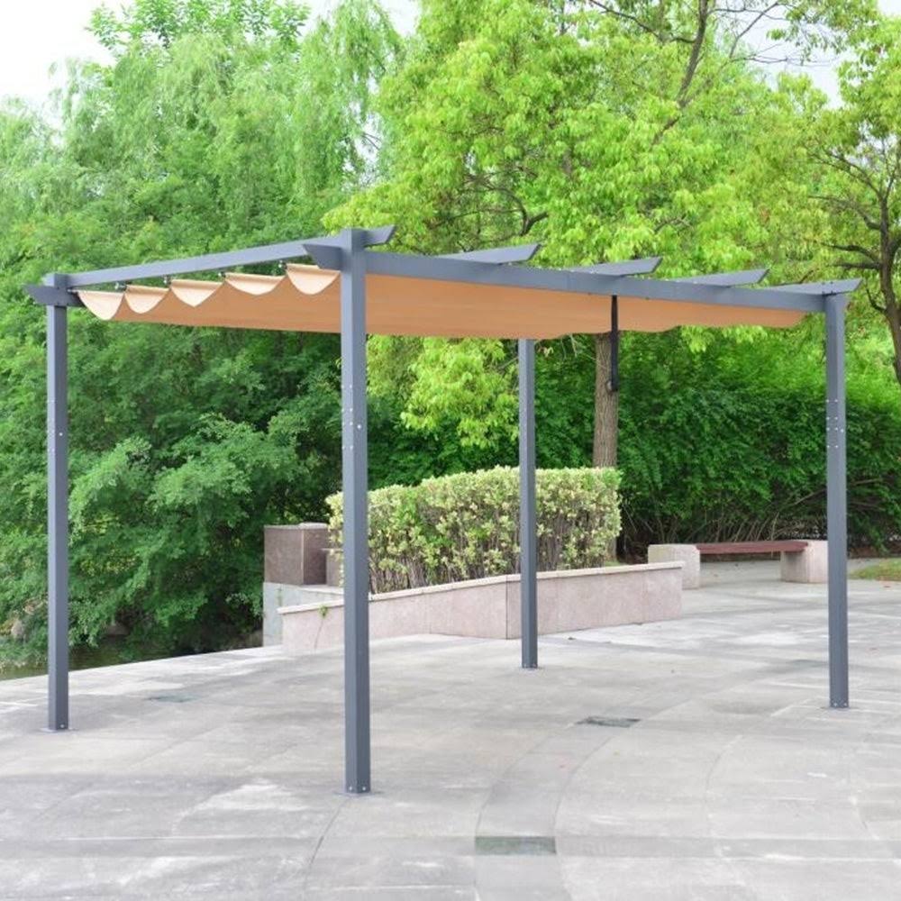 Aleko PERGSAND10X13 Aluminum Outdoor Retractable Canopy Pergola - 13 x 10 ft - Sand Color