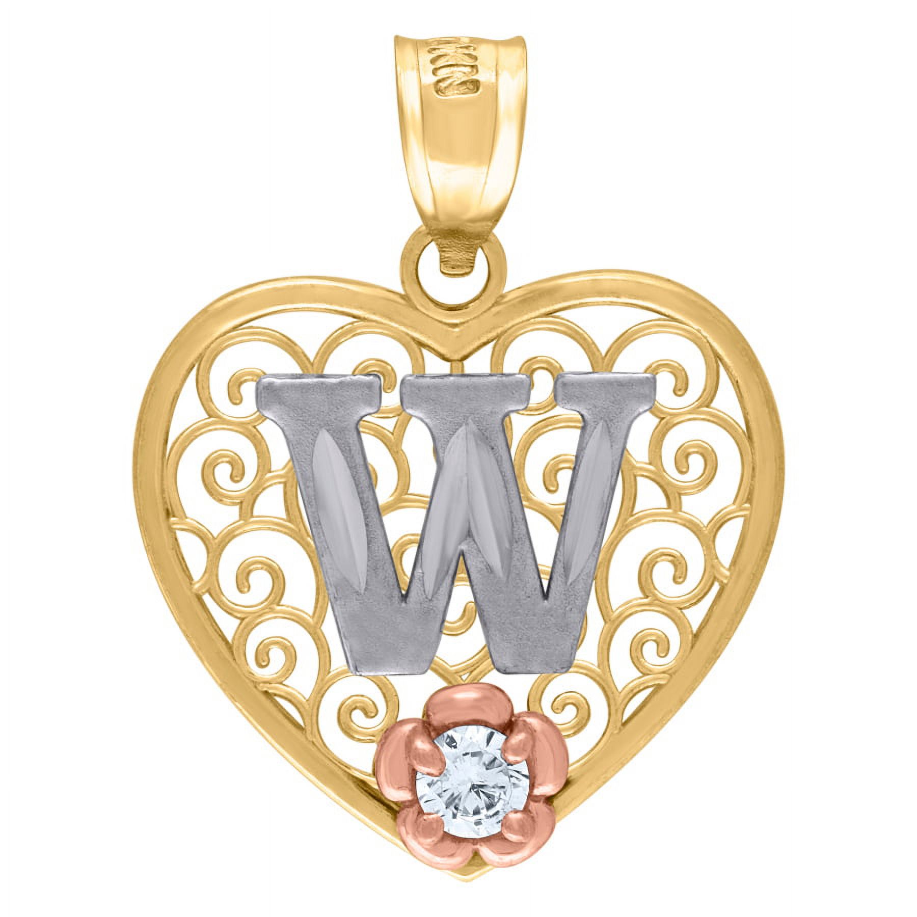10k Tri color Gold Womens Love Heart Letter Name Personalized Monogram Initial W Charm Pendant Necklace Measures 24.8x18