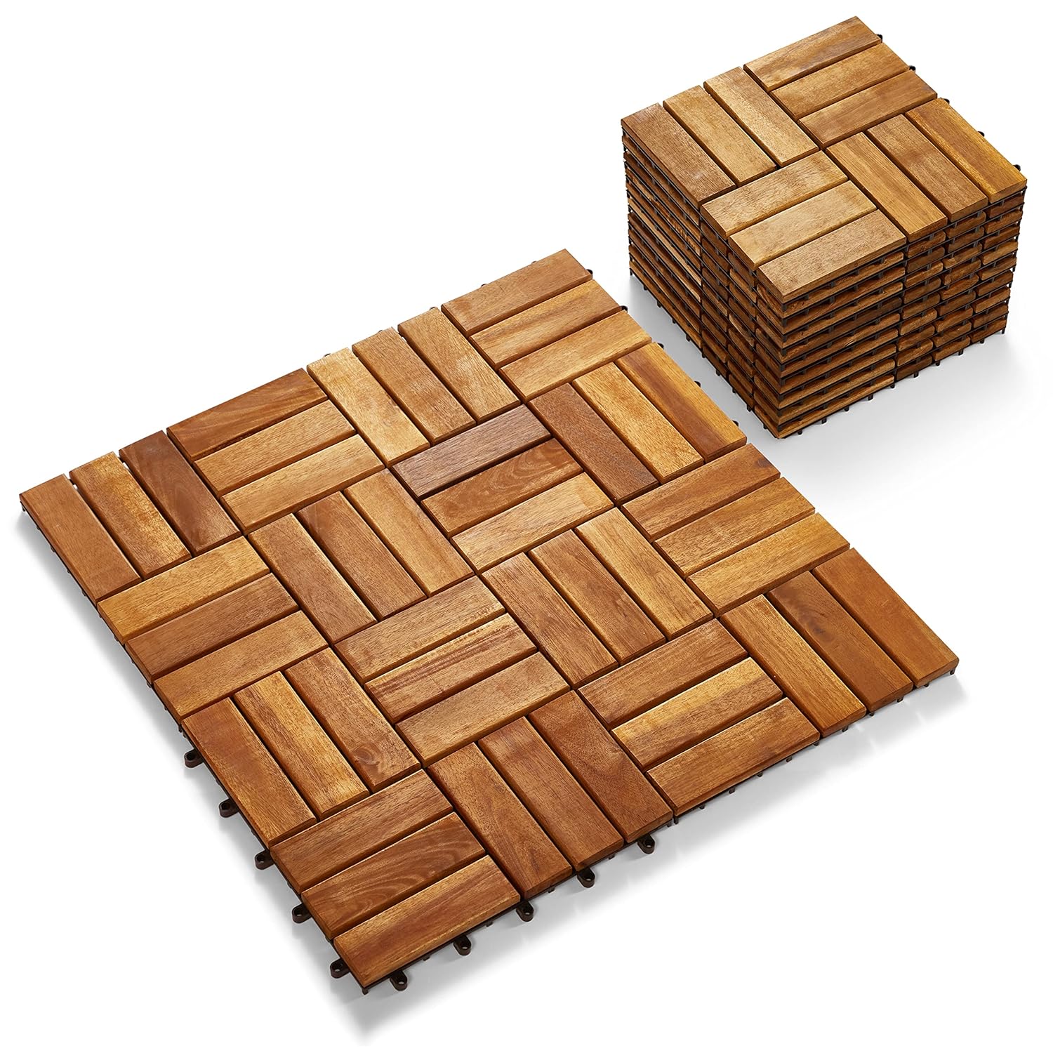 TAITIAT Solid Wood Interlocking Flooring Tiles (Pack of 10,12inx12in),Acacia Deck Tiles,Floor Tiles for Both Indoor and Outdoor Use