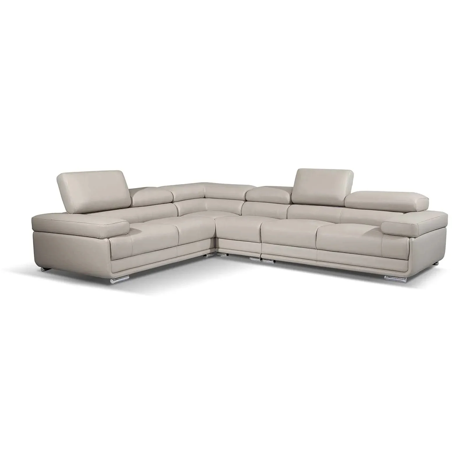 2119 Leather Sectional Sofa in Light Gray, Right Facing Chaise