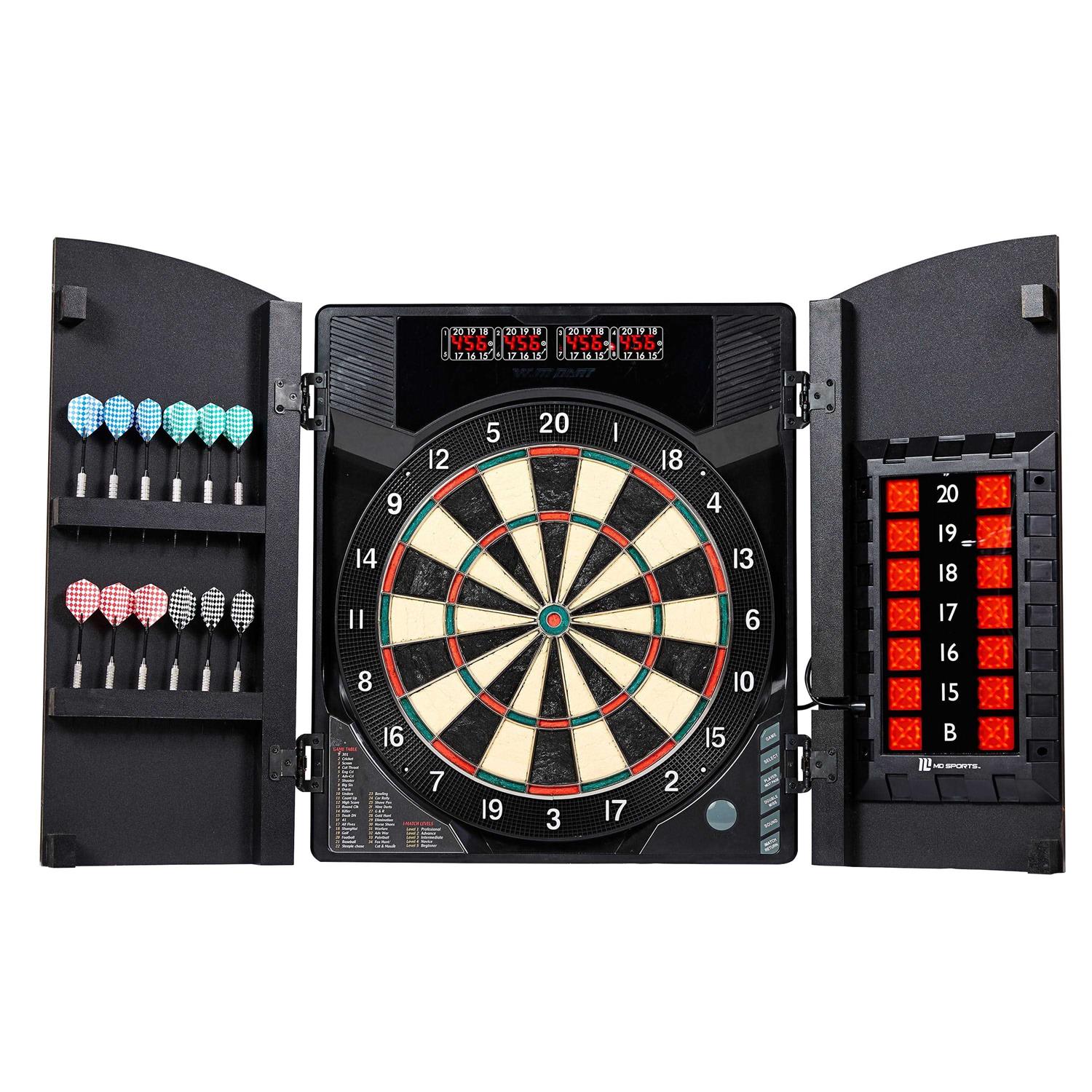 MD Sports Bristlesmart Electronic Dartboard Cabinet Set with Steel Tip Darts - Sports Supplies Online Store